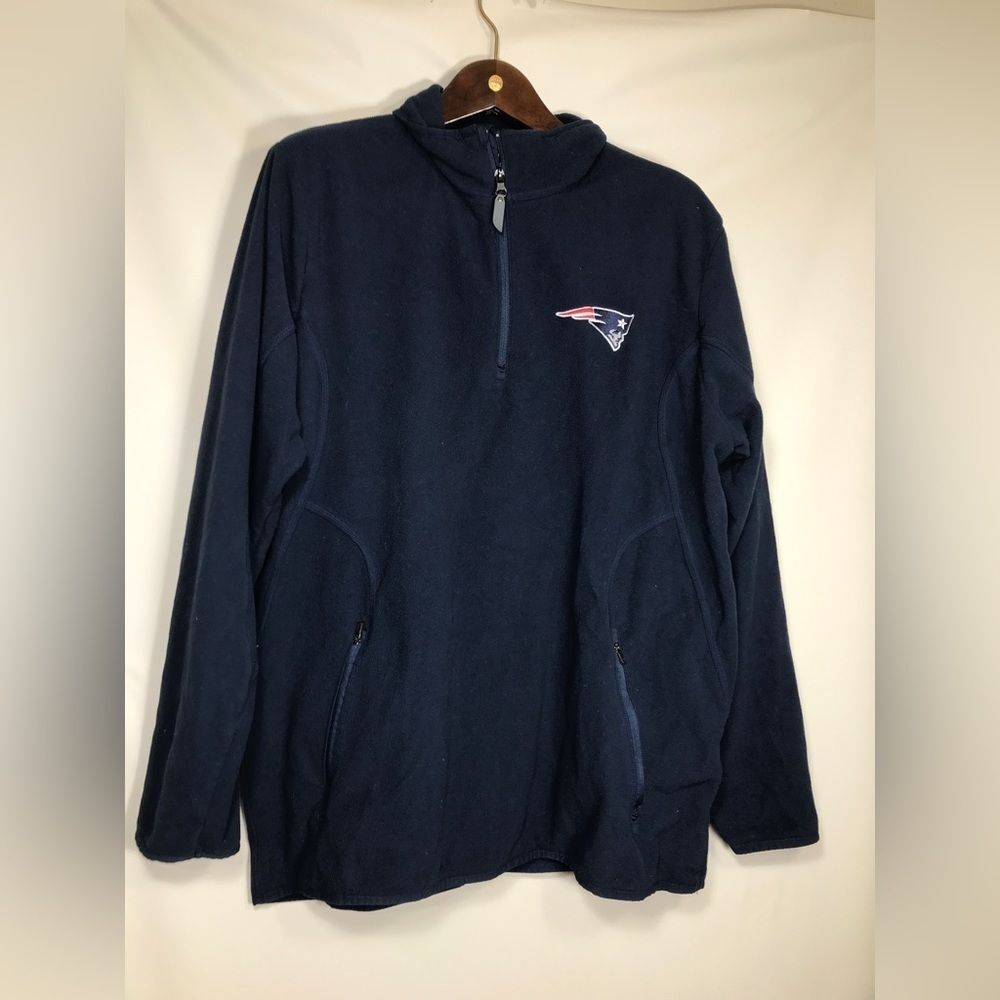 New England Patriots Pullover Mens Navy Striped 1/4 Zip Logo Antigua NFL XL